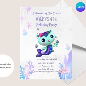 Gabby's Dollhouse Birthday Invitation - Canva Template - Mercat Birthday Invitation - Gabby's Dollhouse