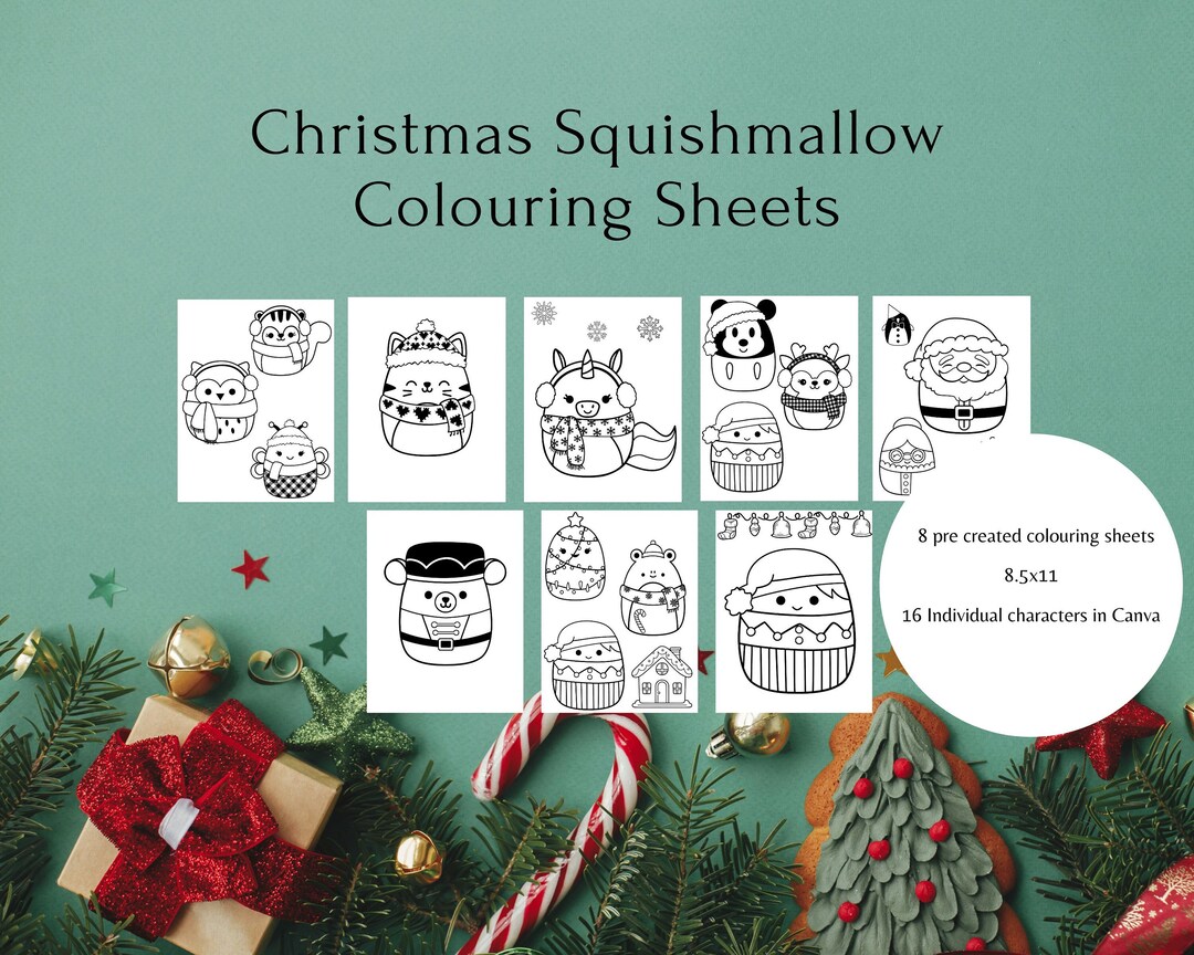 Squishmallow Christmas Coloring Sheets Canva Template Kids' Holiday Colouring Pages Christmas ...