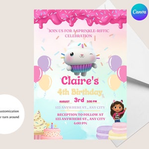 Gabby's Dollhouse Birthday Invitation - Canva Template - Cakey Birthday Invitation - Gabby's Dollhouse
