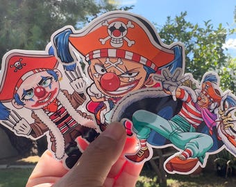 Buggy the Star Clown Anime Art- One Piece Sticker Glossy/Holographic Water Resistant - One Piece Buggy the Star Clown