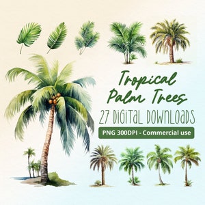 Watercolor Palm Trees: 27 PNG Downloads for Commercial Use. The Perfect Digital Asset and Clipart for Your Summer Designs.