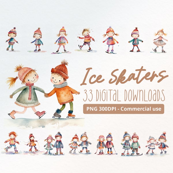 Cute Ice Skaters - 33 PNG Illustrations - Commercial Use, 300DPI, Book Scrapping, Winter, Holiday, Festive, Christmas, Blades, Iceskater