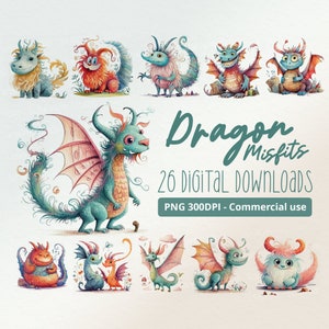 Dragon Misfits: 26 Pencil-Drawn Illustrations of Weird and Wonderful Creatures - Commercial Use, PNG, 300dpi, cute, whimsical, cartoon