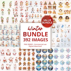 Winter Bundle PNG Clipart Set von 392 - Kommerzielle Nutzung, 300 dpi, Weihnachten, Schneemann, Schnee, Kamine, Weihnachtsmannes Helfer, süße Tiere