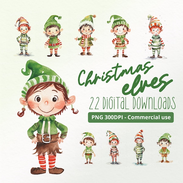 Sciocchi elfi di Natale: magia del Natale con 21 illustrazioni PNG - Uso commerciale, 300 DPI, Rottamazione di libri, Carino, Divertente, Inverno, Vacanze