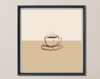Coffee Cup Print, Printable Wall Art. Kitchen Prints, Minimal Line Art, Coffee Kitchen Art, Coffee Wall Print, Instant Download, Coffee Art