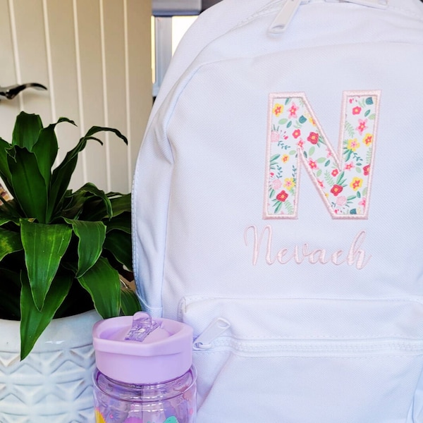 Personalised Toddler backpack, Embroidered Initial and Name, Small Nursery backpack, Fairy Backpack, Floral Backpack, Toddler Girls Bag