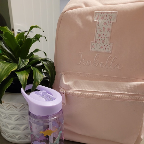 Personalised Toddler backpack, Embroidered Initial and Name, Small Mini Nursery backpack, Flowers Backpack, Toddler Girls Bag