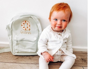 Personalised Toddler backpack, Embroidered Initial and Name, Small Mini Nursery backpack, Flowers Backpack, Toddler Girls Bag