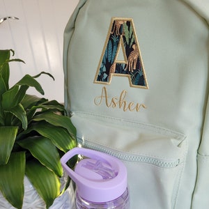 Toddler backpack with name, Embroidered Initial and Name, Back to school Nursery backpack, Safari Jungle Flowers Backpack, Toddler Girls Bag