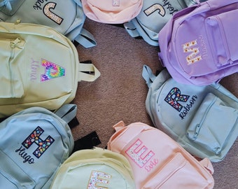 Personalised Toddler backpack, Embroidered Initial and Name, Small Nursery backpack, Fairy Backpack, Floral Backpack, Toddler Girls Bag