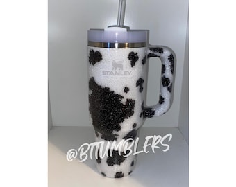 Cow print Stanley, Cowprint, Custom Tumbler, Glitter Tumbler, Cowhide, Custom Stanley, Stanley 40oz Tumbler, Handle Tumbler, Glitter Stanley