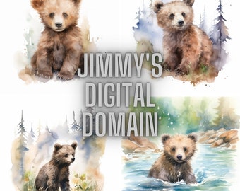 Watercolor Baby Woodland Animals Clipart: PNG Graphics (Digital Download)