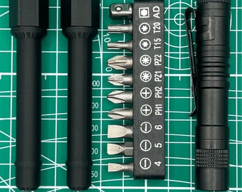 For Leatherman Multitool/EDC Carry set. 2 bit holders-1 Set of 10 pieces 1/4 inch driver bits-1 led waterproof flashlight
