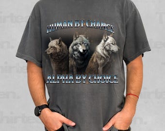 Vintage Alpha Wolf Graphic T-Shirt: 90s Retro Meme Tee