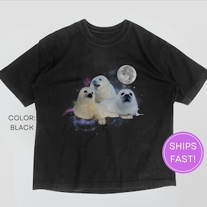 Three Baby Seal Moon Shirt | Vintage Retro Sea Dog Graphic Tee for Seal Lovers and Ocean Aesthetic Fans