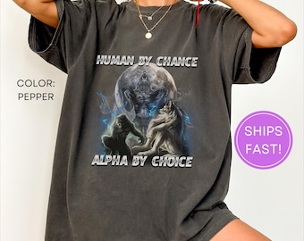 Vintage 90s Alpha Wolf T-Shirt: Retro Meme Graphic, Oversized Fit