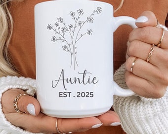 Personalized Auntie Mug: Wildflower Design, Custom Aunt Gift