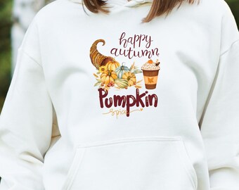 Hello Autumn Pumpkin Spice Hoodie, Cozy Fall Sweatshirt