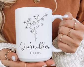 Personalized Auntie Mug, Wildflower Gift, Godmother Proposal