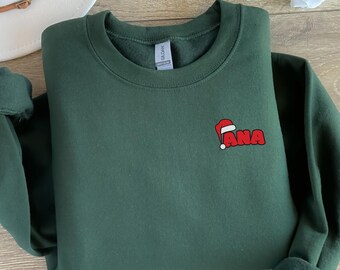 Custom Name Christmas Embroidered Sweatshirt, Holiday Gift