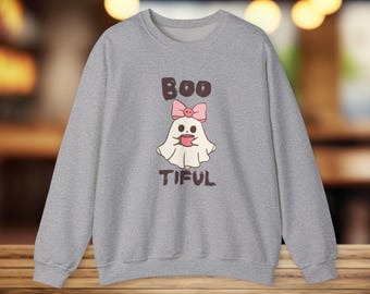 Bootiful Ghost Halloween Sweatshirt, Cute Bow Pullover