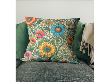 Woven Sunflower Throw Pillow, Rustic Floral Farmhouse Decor