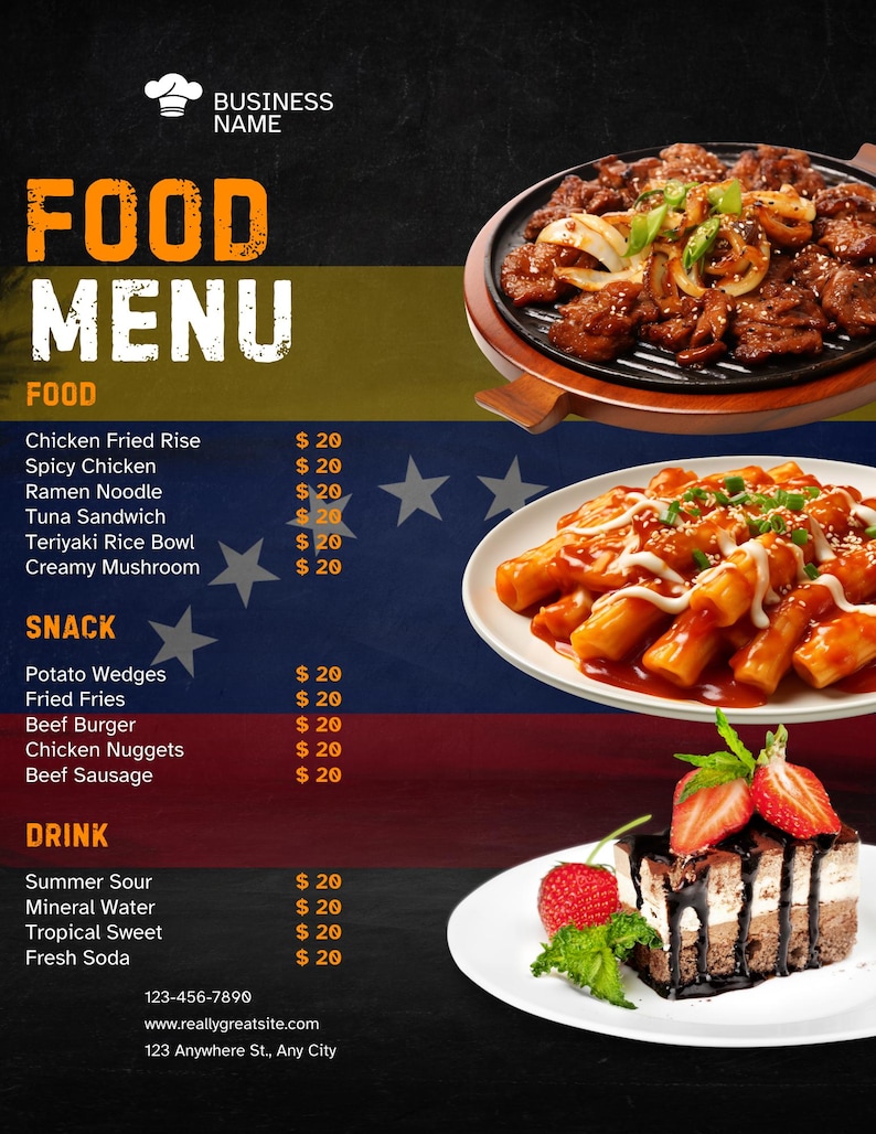Menu Full Color Laminated Printable Menu, Signs, Full Color, Printable Menus, Custom ...