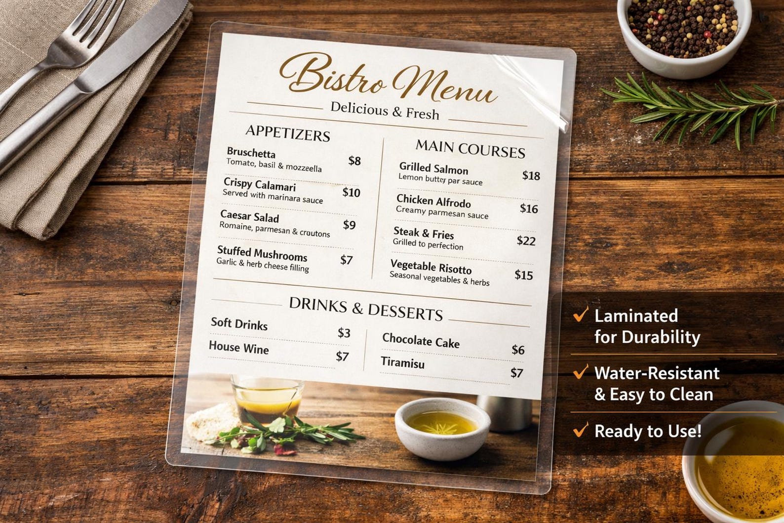 Laminated Printable Menu, Signs, Full Color, Printable Menus, Custom ...