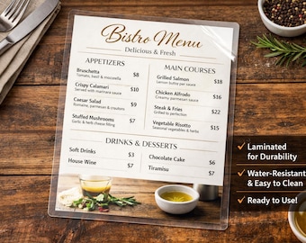 Laminated Printable Menu, Signs, Full color, Printable Menus, Custom Displays