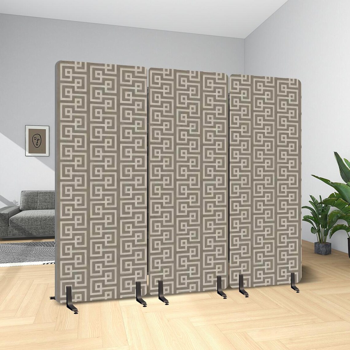 3 Panel Sound-absorbing Room Divider / Tamesis Taupe Brown Greige ...