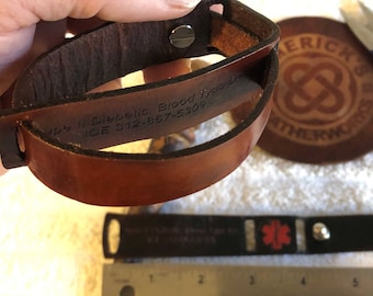 Custom Engraved Tan Leather Medical Alert ID Bracelet - Free Medical Card Included - View #12