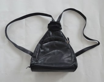 Black Leather Backpack Womens Jane Shilton bag vintage 90s festival bag