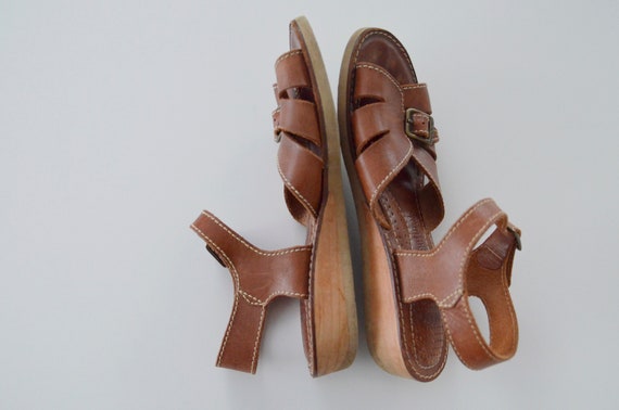 Brown leather sandals Womens wedge heel sandals O… - image 5