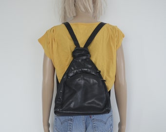 Black Leather Backpack Womens Jane Shilton bag vintage 90s festival bag