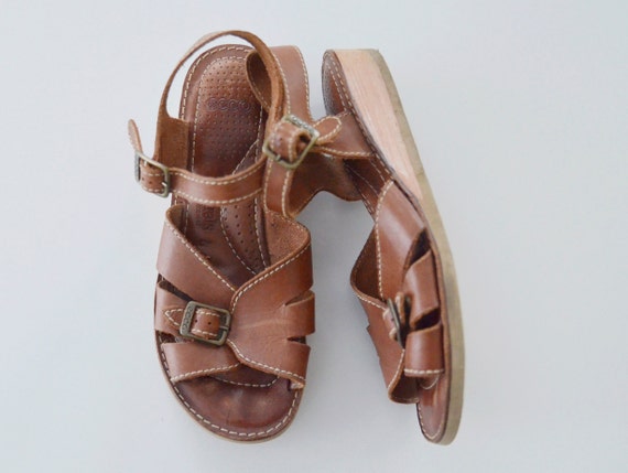 Brown leather sandals Womens wedge heel sandals O… - image 1