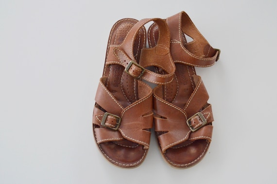 Brown leather sandals Womens wedge heel sandals O… - image 2