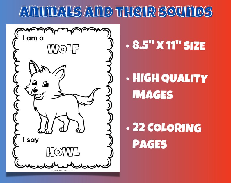 Toddlers Animal Sounds Coloring Pages Digital Printable High Quality