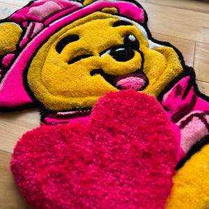 Kleiner handgeknüpfter Bärenteppich, Handgemachter Teppich, Kinderzimmerteppich, Gelber Bärenteppich für Kinderzimmer, Teppich nach Maß