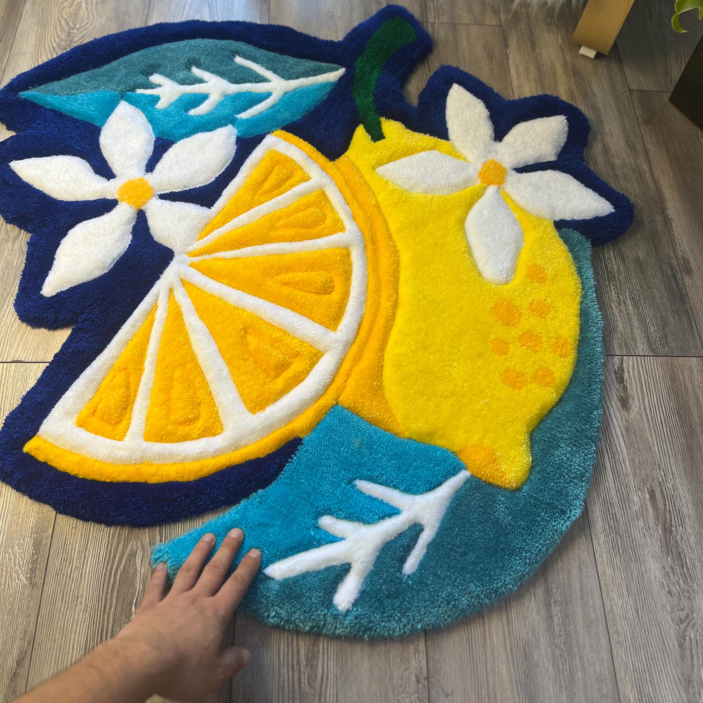 Lemon Tuft Rug, Handmade Tuft Rug, Fruit Rug, Personalized Tuft Rug ...