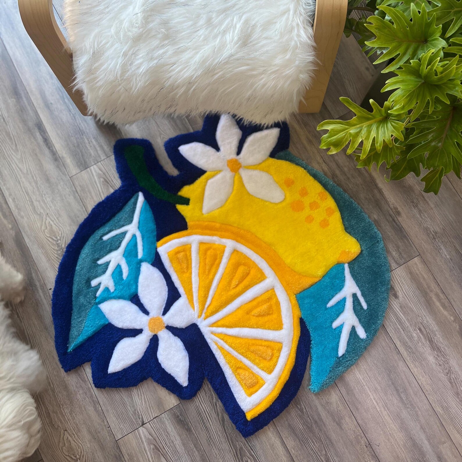 Lemon Tuft Rug, Handmade Tuft Rug, Fruit Rug, Personalized Tuft Rug ...