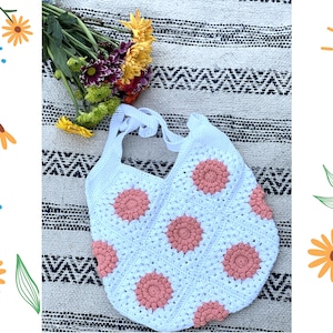 customized granny square crochet bag, Handmade bag, embellished bag, granny square, Cotton Crochet Bag, Personalized Granny Square Bag