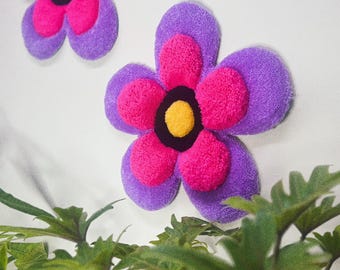 Tapiz de pared floral hecho a mano con mechones: Arte con aguja perforadora, 40 cm (15,75")