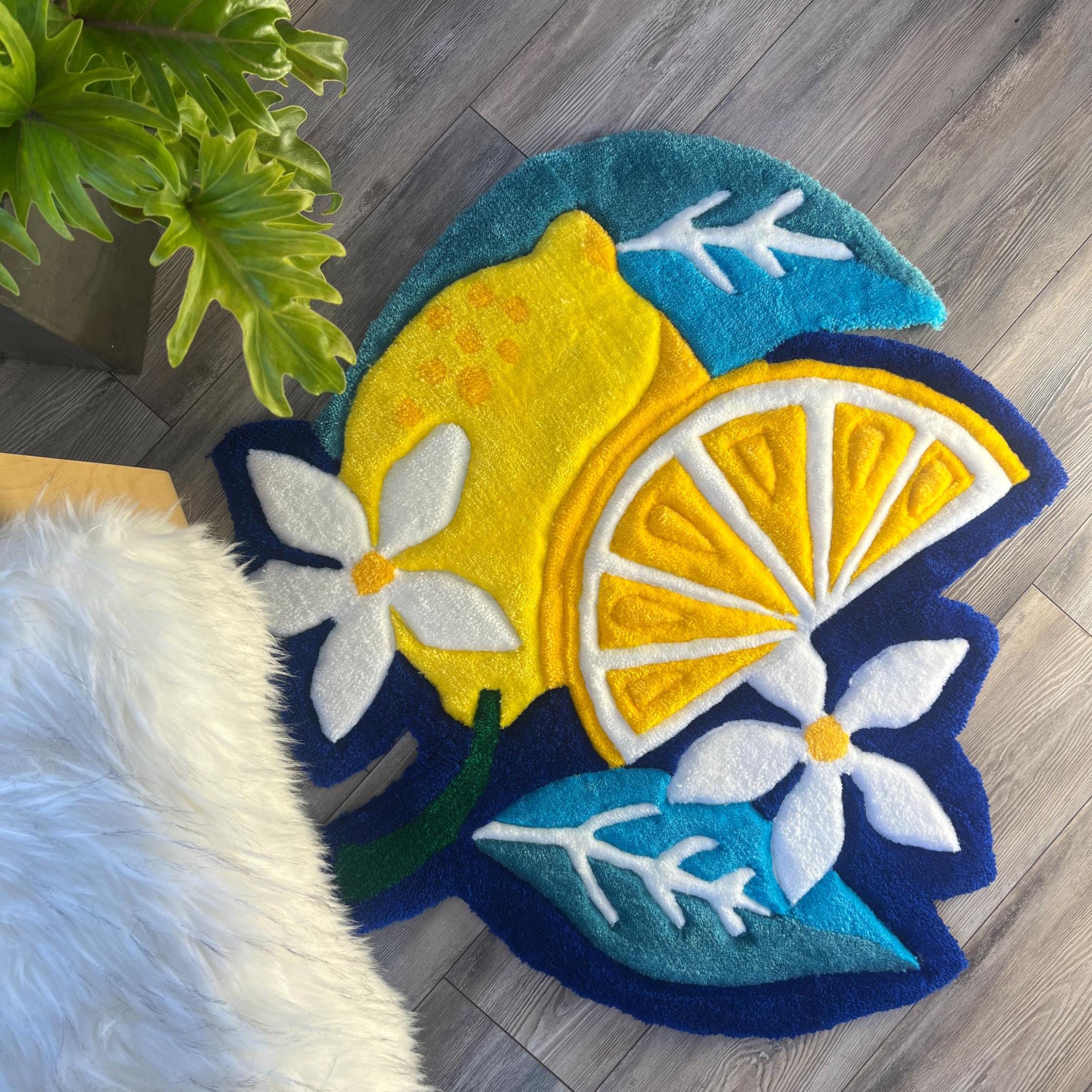 Lemon Tuft Rug, Handmade Tuft Rug, Fruit Rug, Personalized Tuft Rug ...