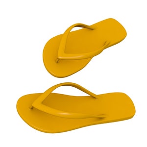 Op de afbeelding: Een paar gele slippers. De slippers zijn gemaakt van een rubberachtig materiaal en hebben een eenvoudig ontwerp.