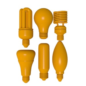 Puede incluir: Un conjunto de seis bombillas amarillas, que incluyen una bombilla incandescente estándar, una bombilla fluorescente compacta y cuatro tipos diferentes de bombillas LED.