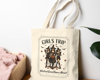 Salem Girls Trip, Halloween Girls Trip, Halloween Tote Bag, Fun Halloween Gift, Bachelorette Gift, Witch Gifts, Salem Witch Canvas Tote Bag