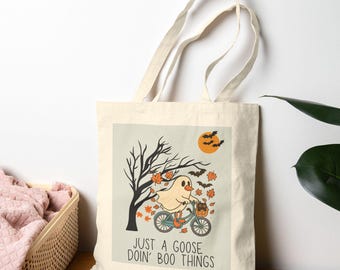 Tote Bag Halloween, Spooky Halloween Tote, Cute Halloween Gifts, Halloween Goose, Autumn Tote Bag, Halloween Ghost Tote Bag, Spooky Totes