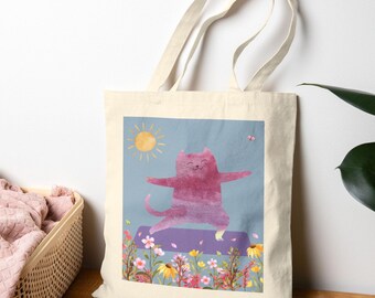 Gift For Cat Lover, Cat Tote Bag, Yoga Cat Lady, Cat Yoga Pose Tote, Gift For Yoga Lover, Yoga Themed Canvas Tote Bag, Cat Doing Yoga Tote