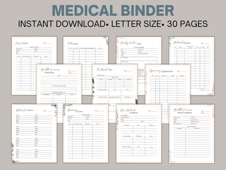 Medical Information Binder,medical Binder Printable, Health Information ...